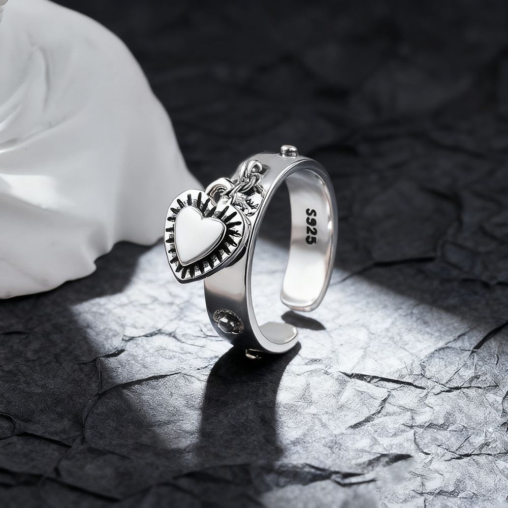 925 Sterling Silver Heart ​Adj - Chrome Hearts Ring 评论和价格